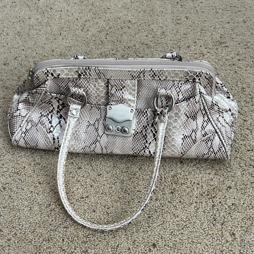 New York & Company Eggplant and Cream Snake Print Shoulder Bag